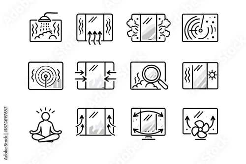 Mapping airflow calm steam awareness mirror source icons vapor planning icon bathroom