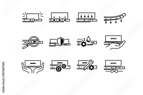 Vector mechanical kitchen force wear along slide icon drawer arrows focus prevention