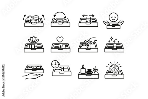 Vector kitchen habit arrows drawer mindful icons reposition routine periodic icon rebalancing
