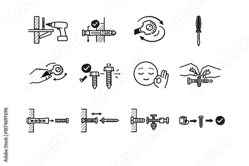 Care vector torque calm cue set fastening install icon during control hardware