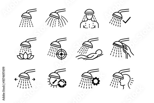 Mindful icon precision head adjustment optimal arcs vector calm comfort shower body