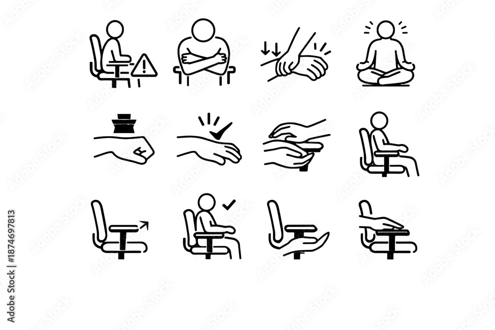 Obraz premium Wrist vector chair load calm low support icon ergonomic elbows too correction