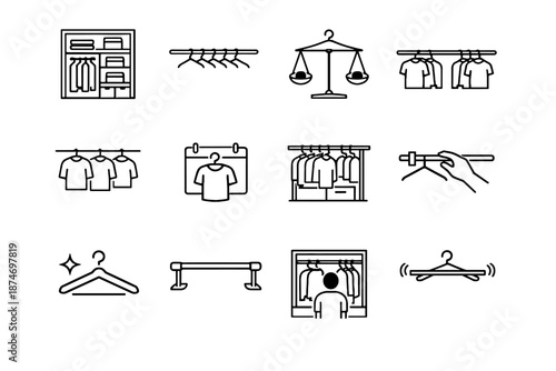 Silhouette setup hanging icon vector concept clean icons organization closet clothing