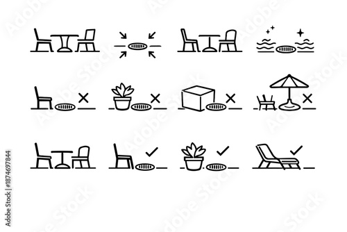 Table avoidance vector obstruction from drain away icons balcony silhouettes logic icon