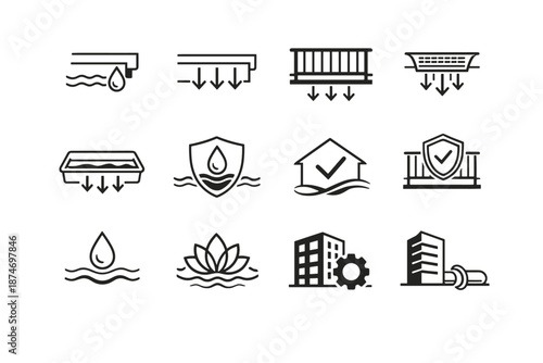 Containment vector icons edge balcony safety building railing silhouette icon arrows drain