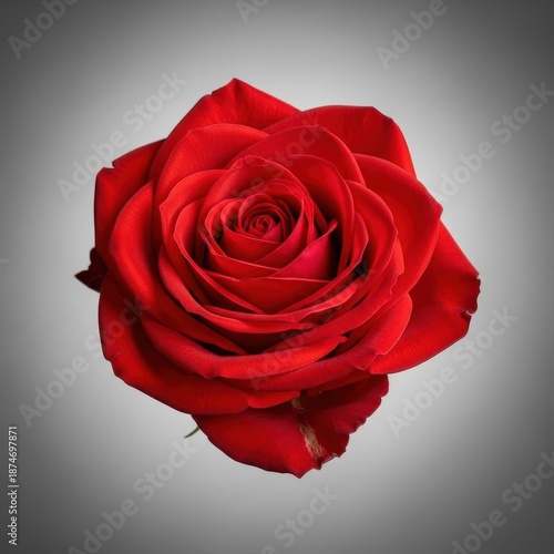 A captivating single red rose bloom displayed against a soft, simple background, highlighting the delicate texture of its petals and its vibrant natural color, love, soft, texture