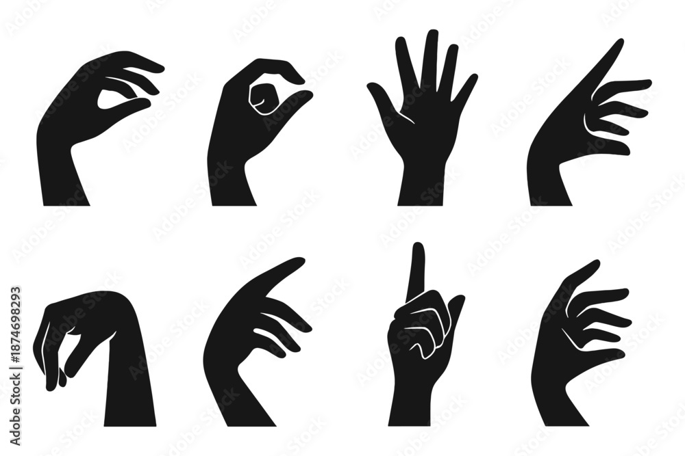 Obraz premium Silhouette of diverse hand gestures expressing various signs and movements