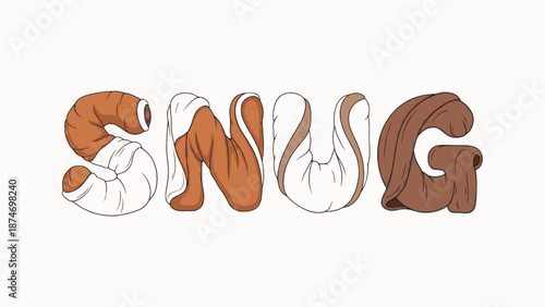 Twisted snug letters in brown white fabric illustration