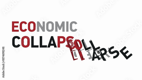 Collapsed economic collapse word in red gray vector