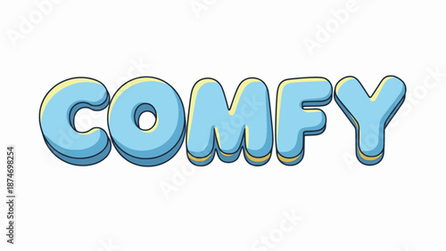 Yellow edged comfy word in blue bubbly design