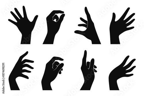 Silhouette of diverse hand gestures and signs collection