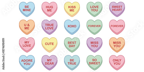 Assortment of Heart- Shaped Conversation Candies with Romantic Messages candy conversation hearts