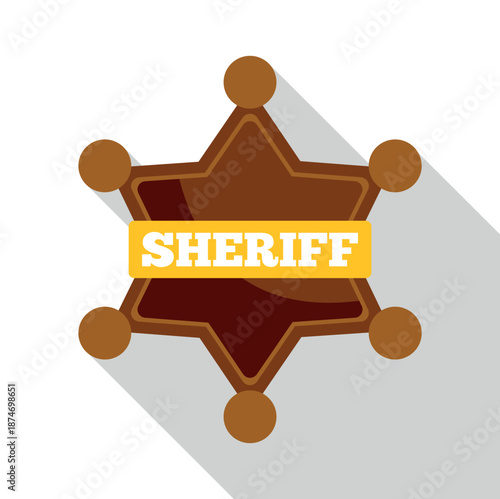 Sheriff star metallic badge with long shadow, symbolizing law, justice, and protection