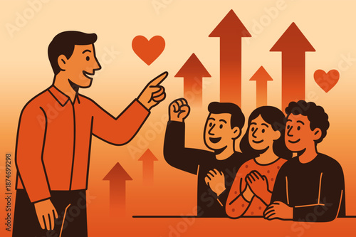 Motivational speaker inspiring a diverse, enthusiastic audience with growth and passion