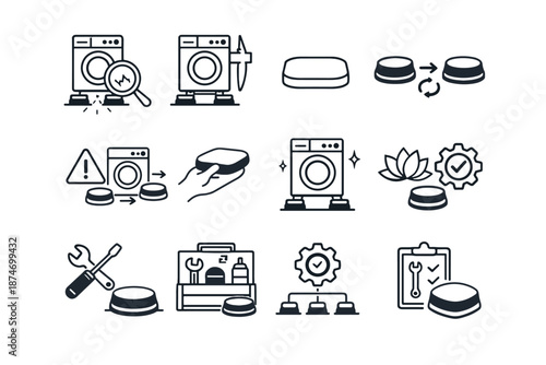Machine pad calm check maintenance icon washing flattened logic compression vector replacement