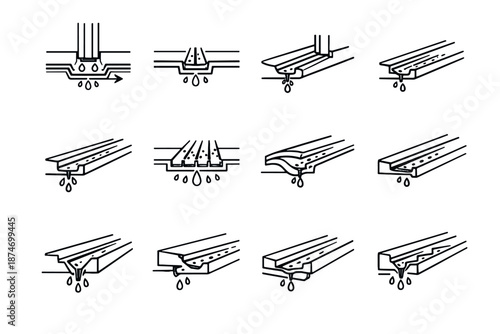Precision linear vector groove along sill icon drainage window water icons focus