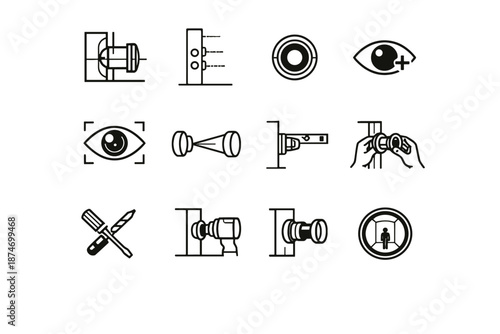 Minimalist clarity door silhouette vector optical installation logic alignment focus peephole icon