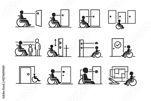 Silhouette inclusive design calm perspective vector wheelchair icons planning icon focus