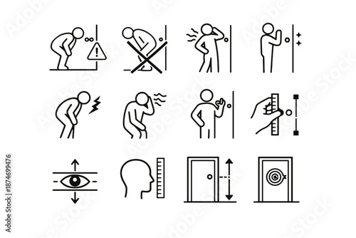 Icons placement posture crossed bent icon silhouette correction height vector cue peephole