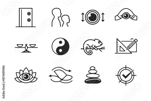 Vector icons design silhouette peephole option door two flexibility adaptability icon points