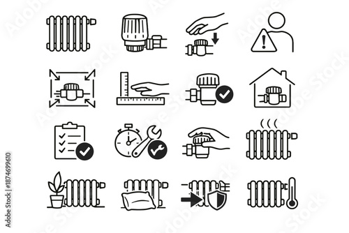 Awareness usability icon radiator setup icons valve heating start structure interior vector