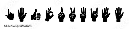 Hand gesture silhouettes sign language communication symbols set