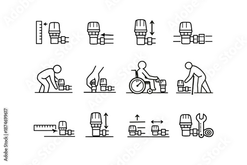 Calm reach design vector minimalist height valve accessibility radiator icon focus installation