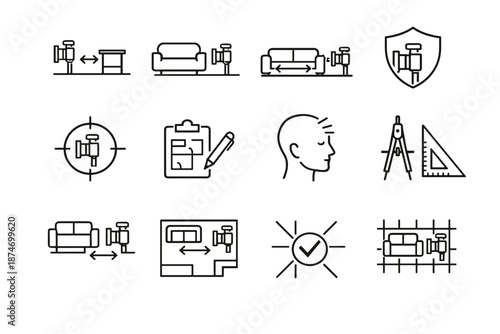 Furniture valve radiator calm vector icon focus offset sofa silhouette planning distance