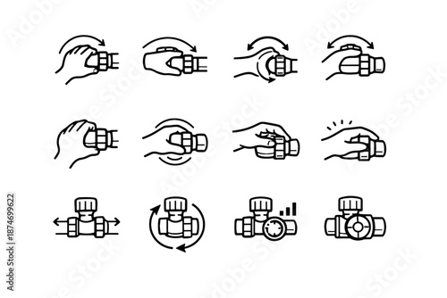 Radiator vector focus logic wrist control valve icons ergonomic grip turning usability