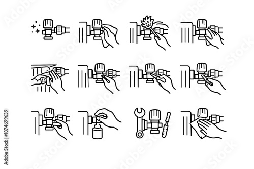 Icon focus cleaning maintenance silhouette ease upkeep vector valve radiator logic