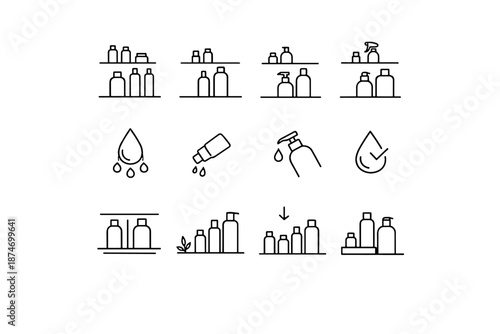 Drip items vector icon organization bottle silhouettes shower calm zone small