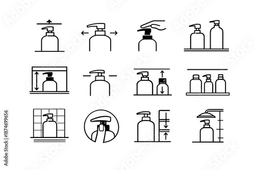 Press vector silhouette space bottle shower minimalist icons icon head clearance focus