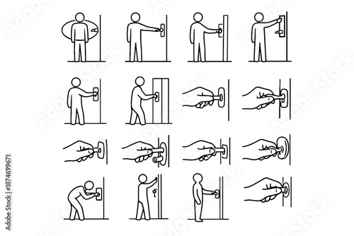 Minimalist lock silhouette reach icons natural precision standing logic ergonomic icon vector