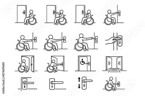 To door icons access universal reach calm silhouette accessible lock vector wheelchair
