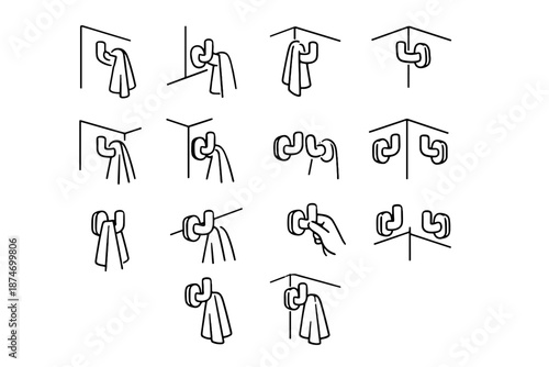 Modern icon towel collision wall avoidance focus silhouette corner hook near placement