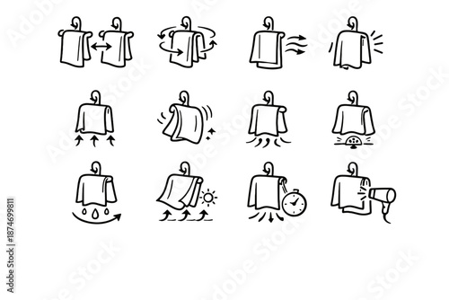 Vector towels physics logic bathroom ventilation calm focus towel icon airflow hygiene