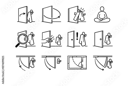 Arc logic icon focus layout check bathroom door vector awareness opening minimalist