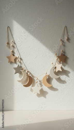 Charming Wooden Star and Moon Garland for Nursery Decor