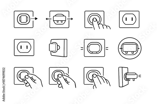 Calm alignment focus plug vector silhouette cover precision icon safety child outlet