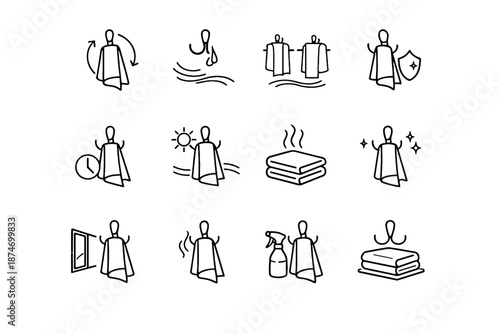 Mindset icons habits everyday minimalist drying icon confidence bathroom vector culture space