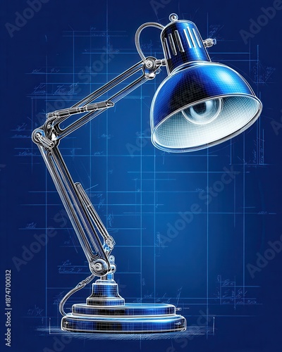 A blueprint of an Desk lamp, Anglepoise articulated arm design 