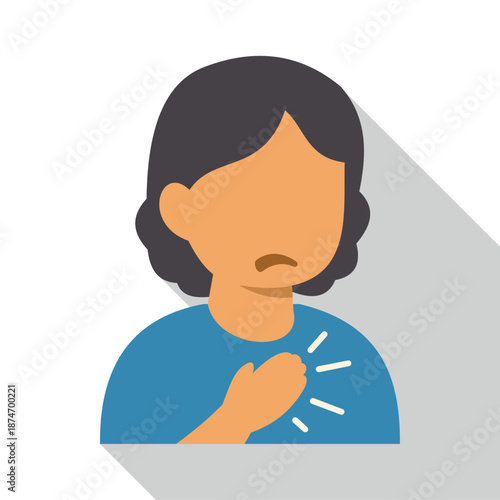 Woman feeling a sharp pain in her chest, illustrating medical symptoms