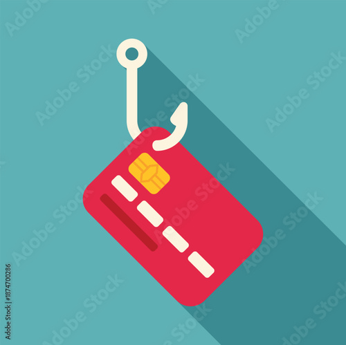 Credit card dangling on a fishing hook, illustrating a scam or phishing attempt