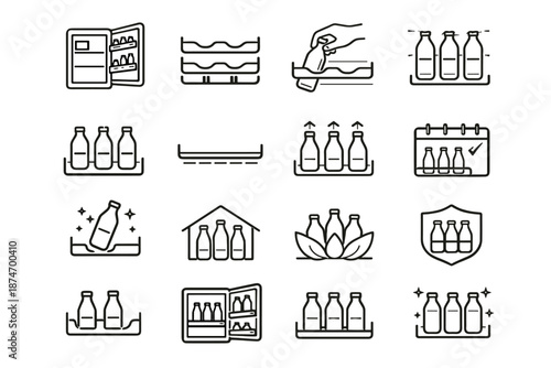 Fridge vector organized rack bottle door silhouette concept gentle icon kitchen mindful