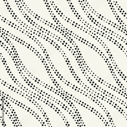 Vector seamless pattern. Modern spotted texture. Repeating abstract dotted background. Graphic wavy stripes. Can be used as a swatch in Illustrator.