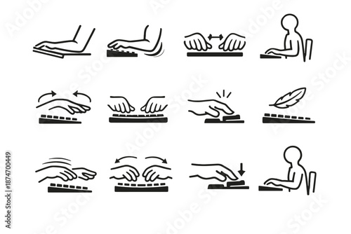 Desk vector silhouette icons focus bent sharing elbow ergonomic support icon load