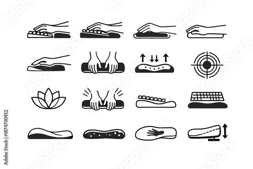 Focus wrist support set vector accessory ergonomics silhouette rest ergonomic icon pressure