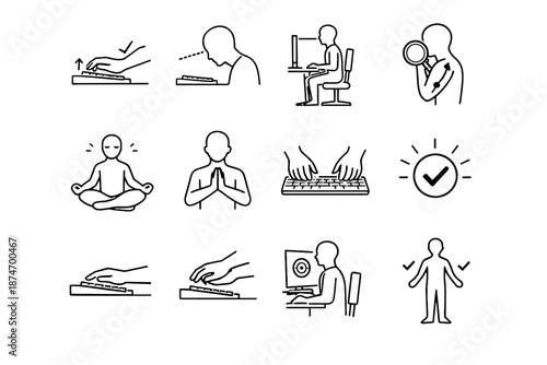 Calm wrist desk vector focus to verification angle icon posture check