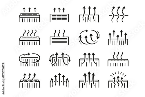 Radiator efficiency logic icons icon airflow convection calm focus vertical vector vs