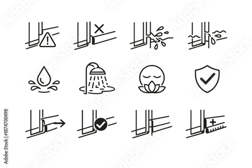 Warning awareness seal gap risk shower leak logic icon vector insufficient overlap